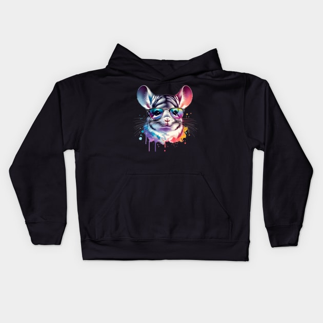 Watercolor Chinchilla Wearing Sunglasses. Kids Hoodie by The Jumping Cart